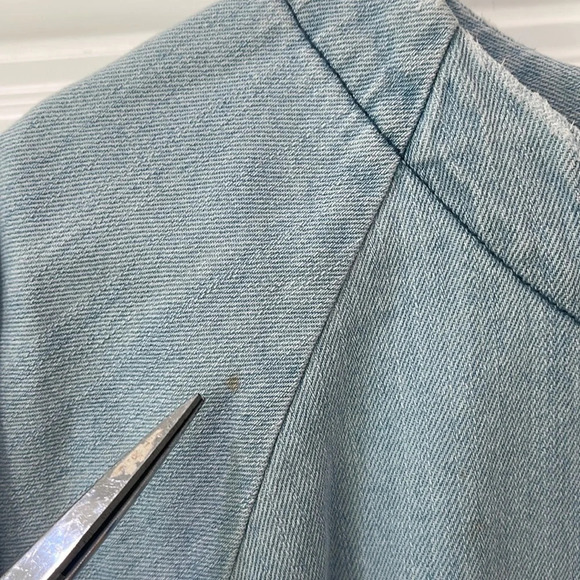 Zen Blue Light Wash denim mini dress tunic oversized shirt Chevy sz One Size - Picture 15 of 16